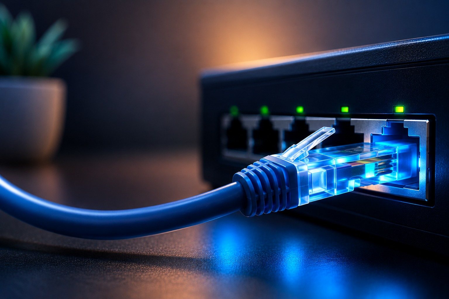Modeme takılı Ethernet kabloları